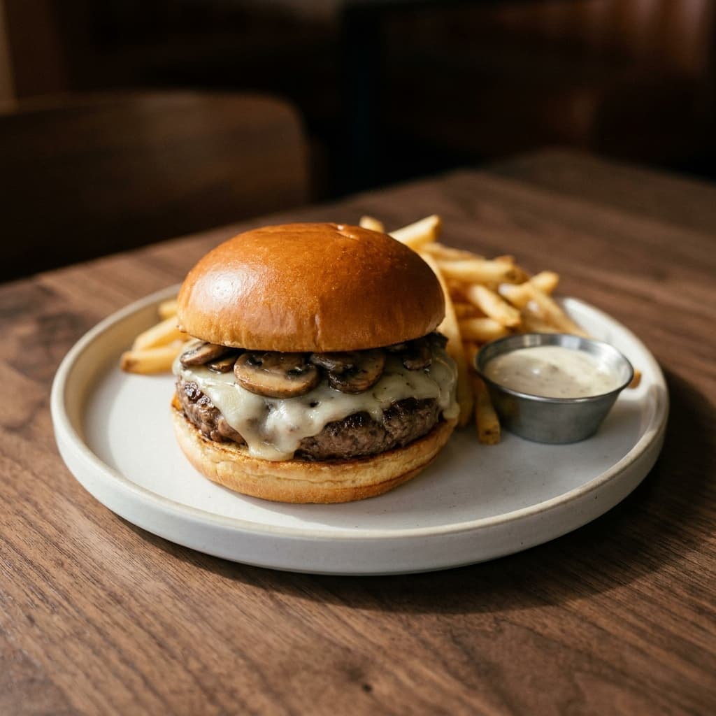 Swiss Mushroom Burger Meal
