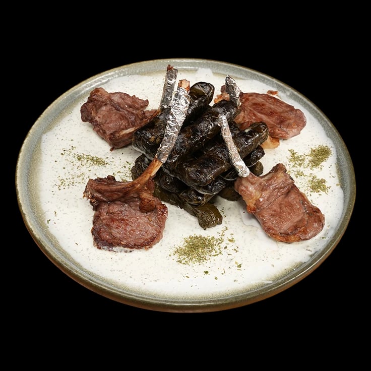 Grilled Vine Leaves Platter with Lamb Ribs